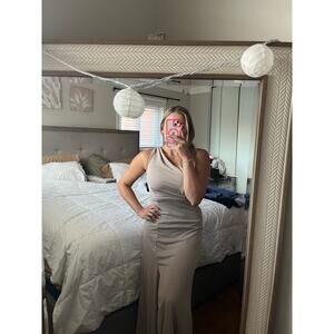 Birdy Grey KIRA Taupe Bridesmaid Asymmetrical One Shoulder Womens Long Dress XS